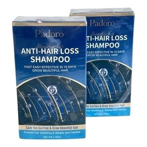 Lot of 2 PADORO Anti-Hair Loss Shampoo Sachets 4ml x 16 Strengthen Hair Growth